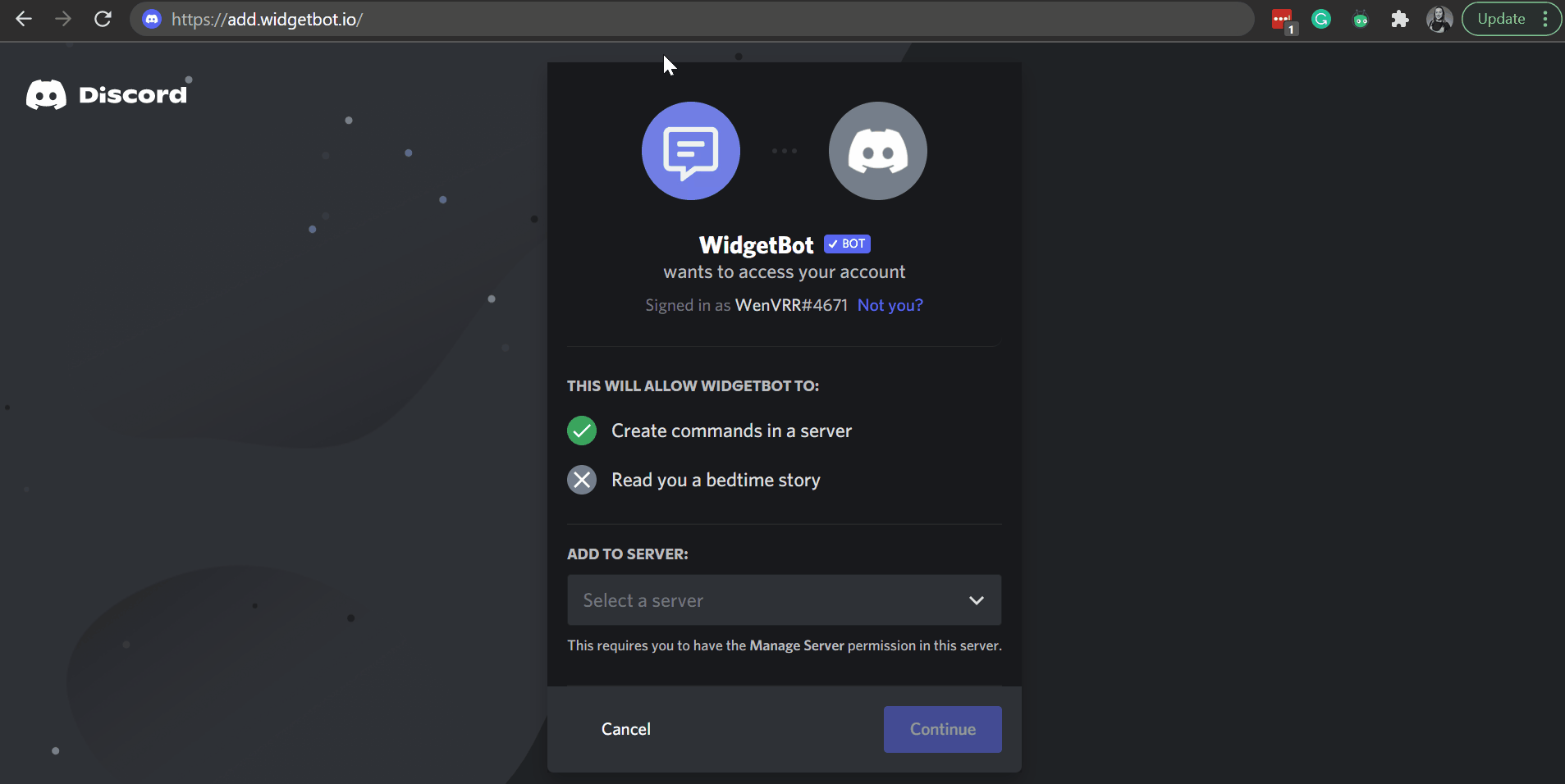 Add-Widgetbot-Discord