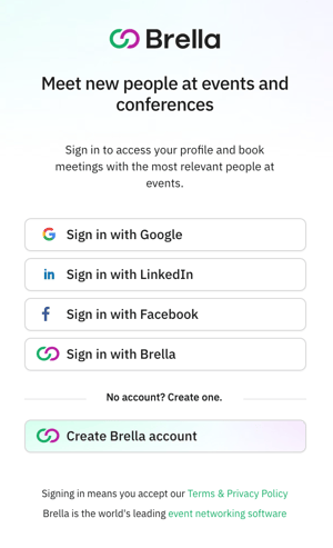 Brella sign in page
