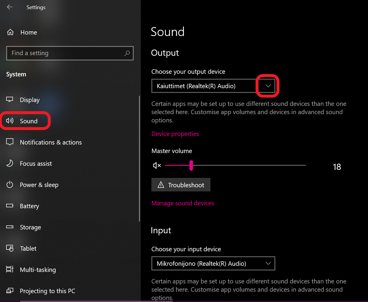 Troubleshooting steps for Audio Settings