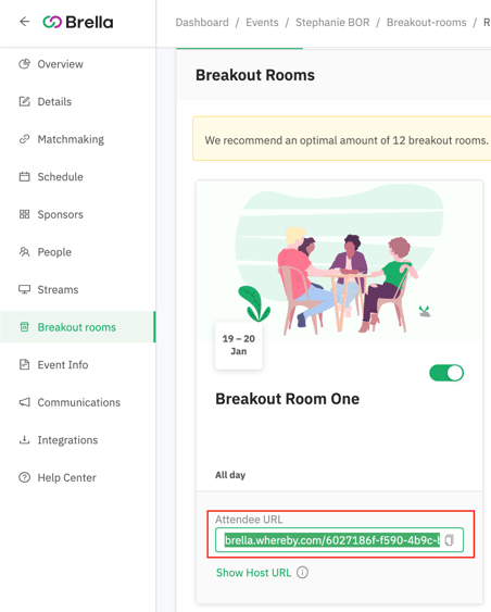 breakout room - attendee URL